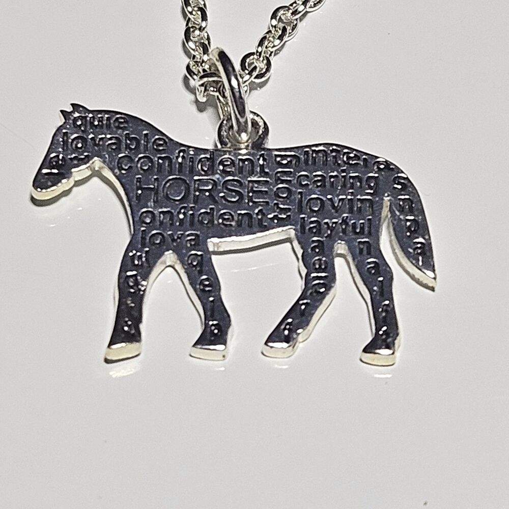 Horse Charm Pendant Silver Tone Pony Colt Equine Traits Confident Lovable 18" - Picture 14 of 14